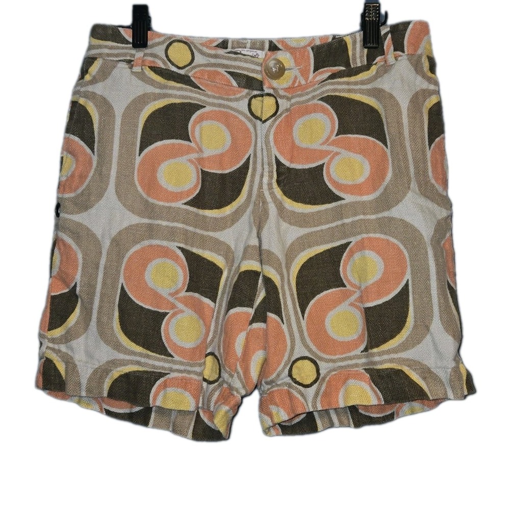 Original Penguin Linen Mod Geometric Print Shorts Womens 4 Orange Brown Vintage